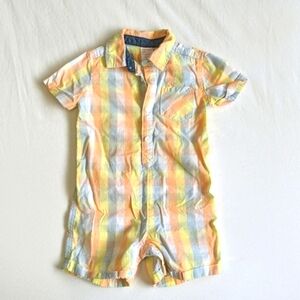 joe fresh pastel picnic gingham romper playsuit with collar 12-18 month baby boy